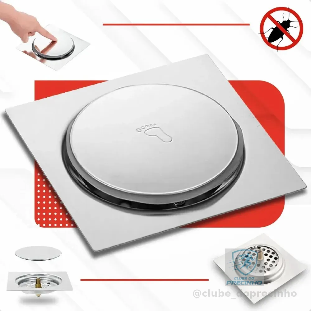 Ralo Click 15x15 Inteligente Pop Up Inox Oculto Invisível Para Banheiro E Cozinhas Anti Odor Acabamento Premium Marca Edicasa