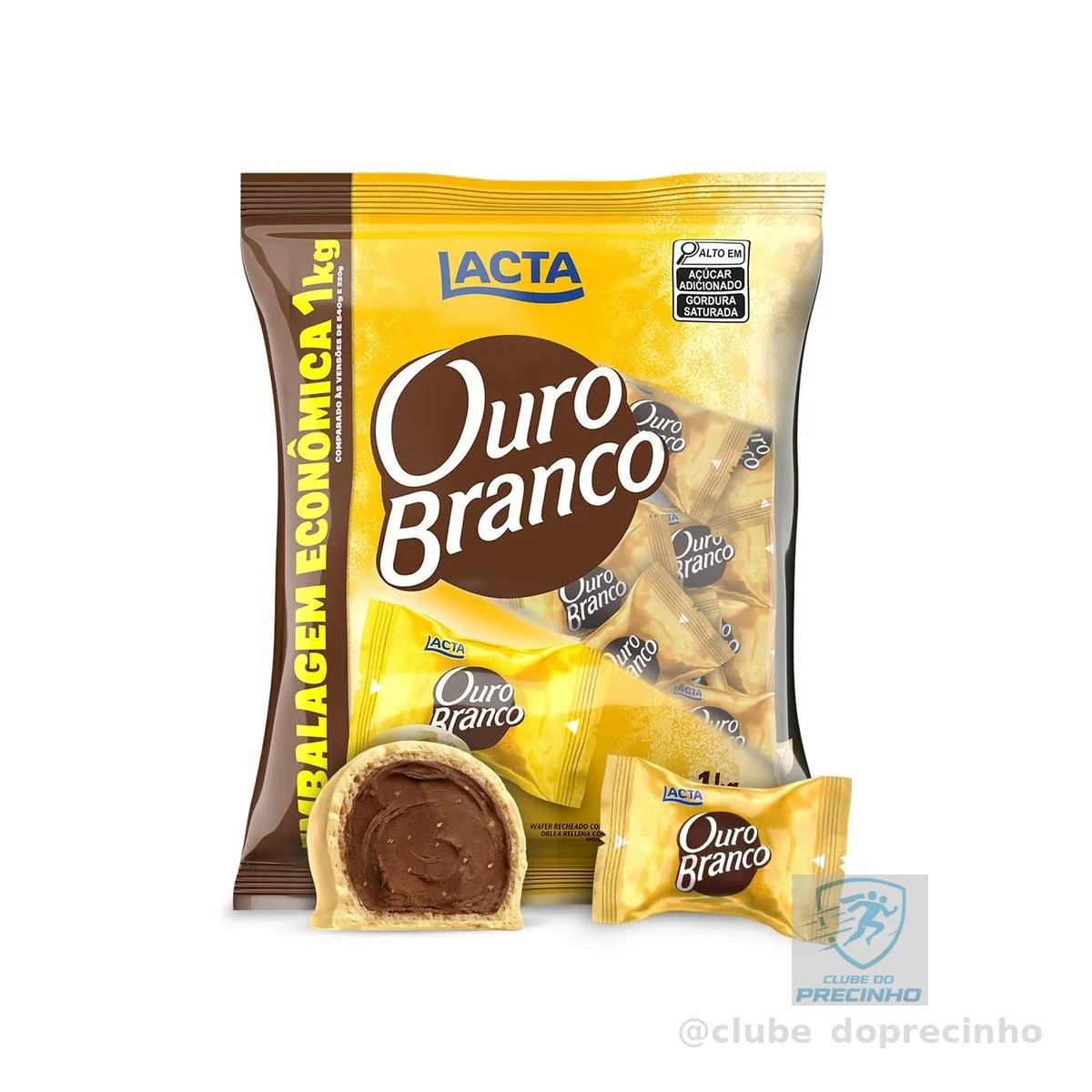 Lacta Ouro Branco - Wafer Recheado Sabor Chocolate Branco Pacote 1kg