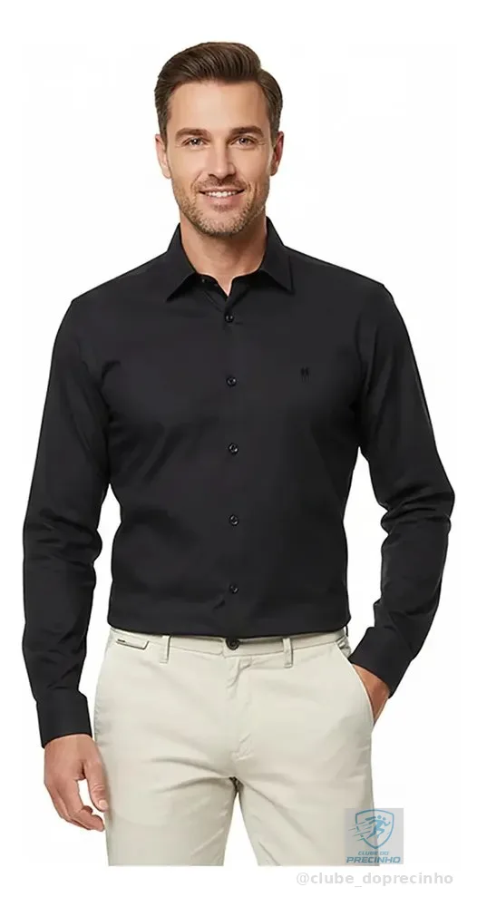 Camisa Masculina Slim Fit Polo Wear Preto P