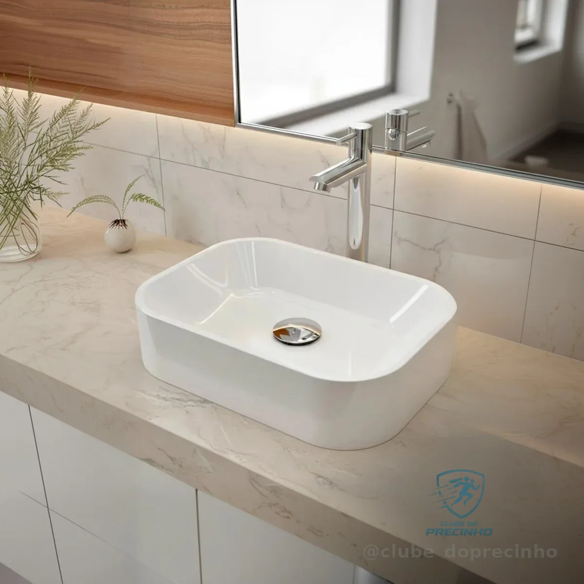 Cuba Pia De Apoio Sobrepor Retangular 37x27 Branca Para Banheiro Lavabo Beltempo Bt-2010 Branco Brilhante