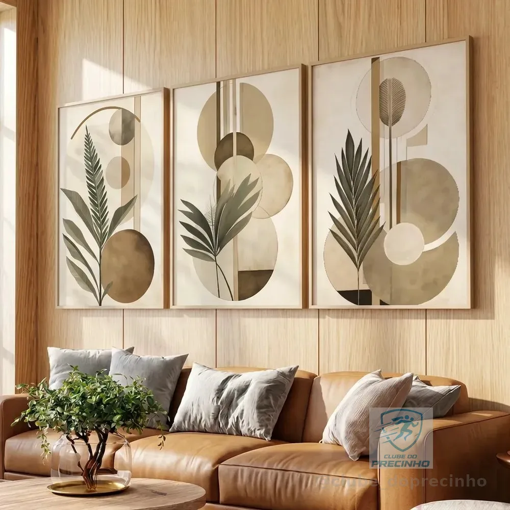 Quadros Decorativos Folhagem Abstrato Clean Bege Com Moldura Bege