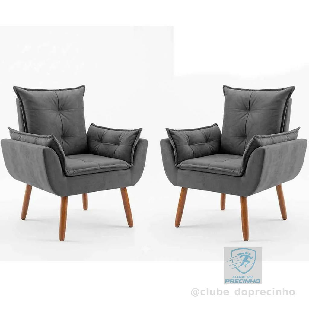 2 Poltronas Luxo Para Escritório Sala de Recepção Pés Madeira de Eucalipto