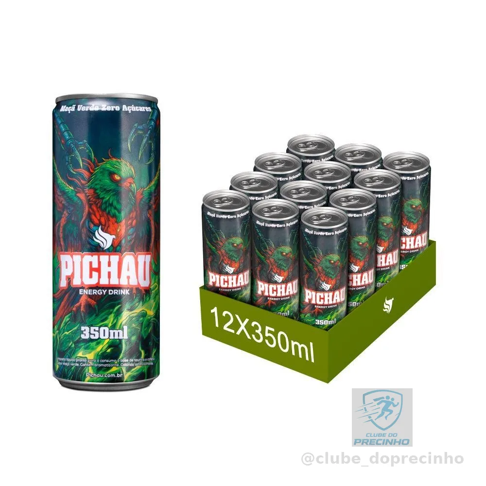 Pack Energético Pichau Maça Verde Zero, 350ml, Sem Açúcar, Com 12 unidades