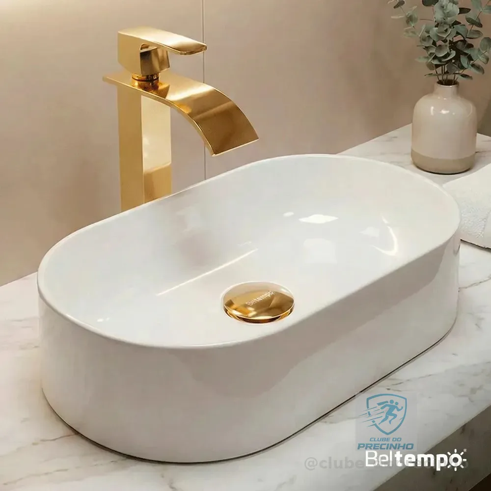 Cuba Pia de Apoio Sobrepor Oval 43x25 Branca Banheiro Lavabo Beltempo BT-2030