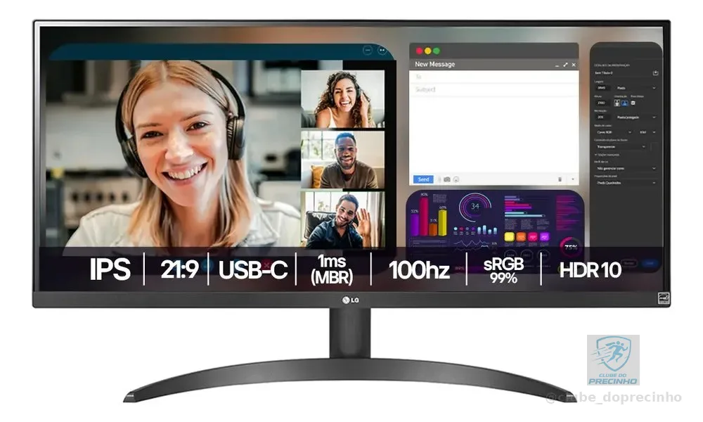 Monitor LG UltraWide - Tela IPS de 29", 21:9, HDR10, sRGB 99%, 100Hz, Preto- 29WQ500B
