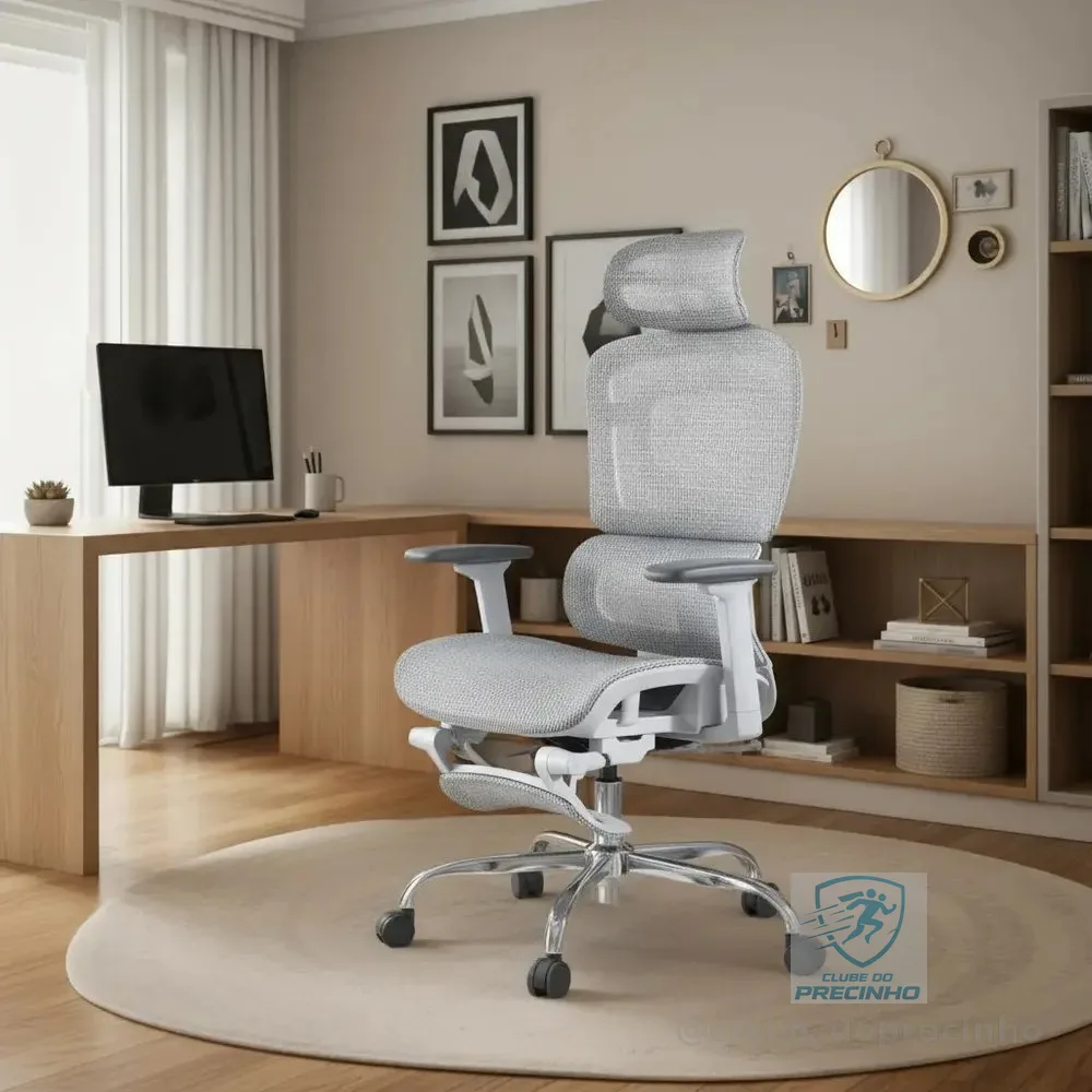 Cadeira De Escritório Ergonômica Mônaco WT07 Luvinco Malha Respirável Com Suporte Lombar Adaptável Apoio Para Pés Retrátil Encosto Ajustável Seis Posições Cor Cinza Suporta 200kg