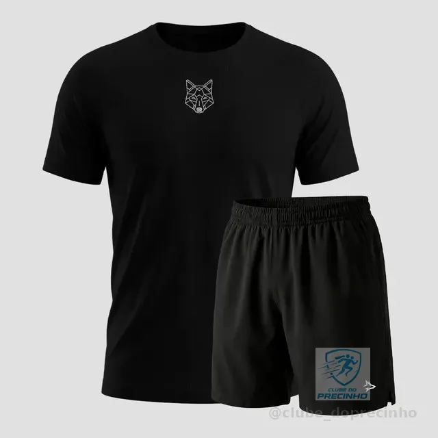 Kit Bermuda Lobo+camiseta Lobo Dry Fitness Academia Alpha