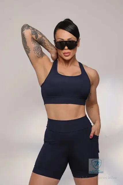 Conjunto Fitness Top Shorts Meia Coxa Alta Compressão