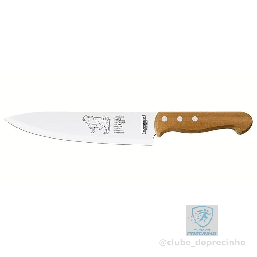 Faca para Carne Tramontina Churrasco com Lâminas em Aço Inox e Cabo de Madeira Natural 8"