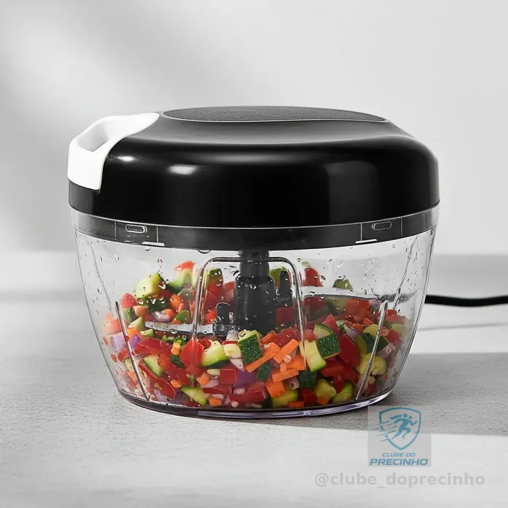 Processador Triturador Fatiador Picador Moedor Temperos Legumes Frutas Alimentos Alho Cebola Manual Souleve 500ml 3 Lâminas Inox