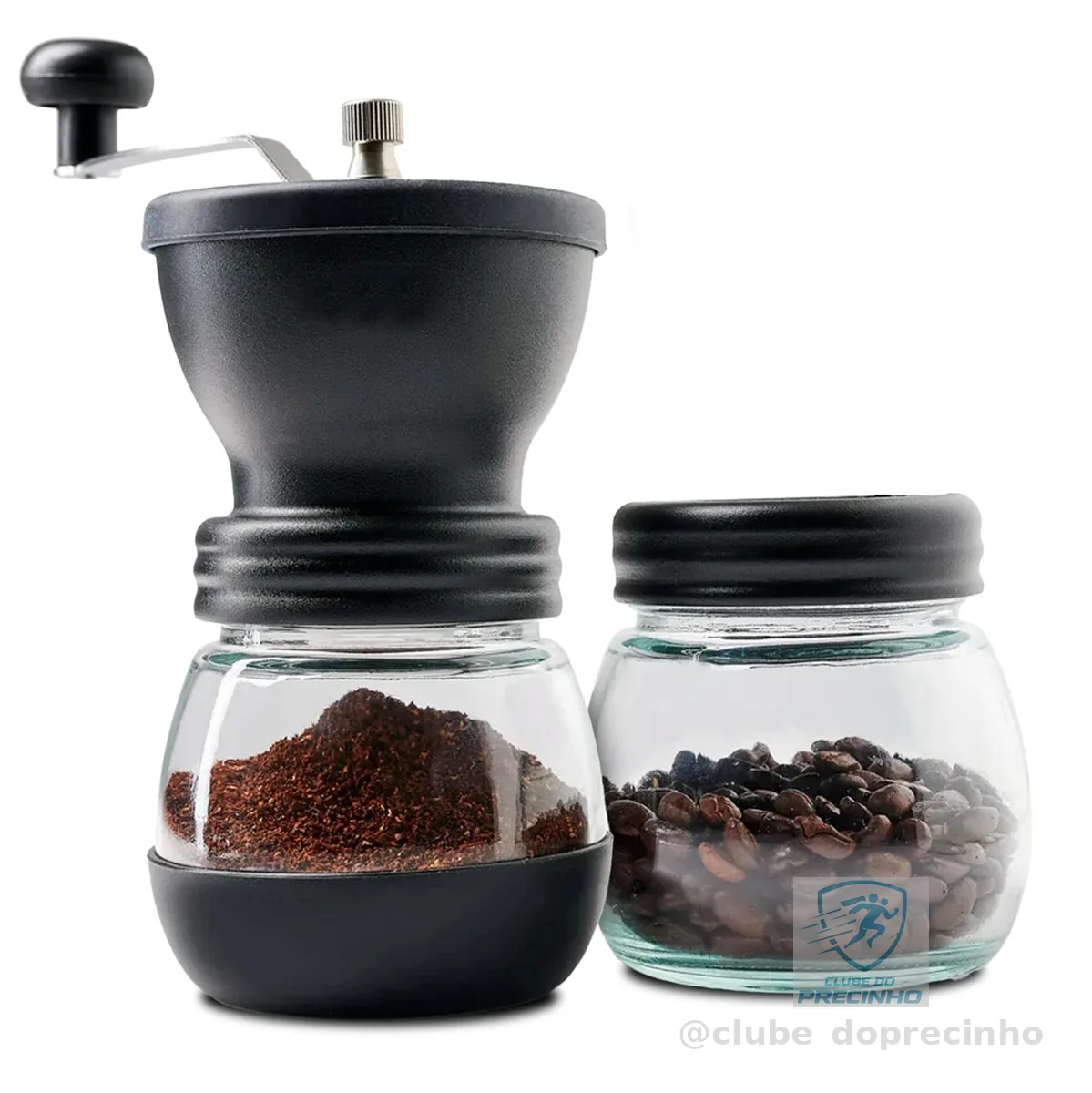 Moedor de Café Manual Com Regulagem De Gramatura E Recipiente Extra para Grãos, Mó Burr Cerâmico, Preto