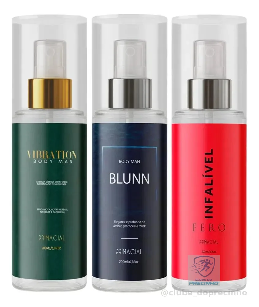 Kit Body Splash Masculino Vibration + Blunn + Infalível Fero