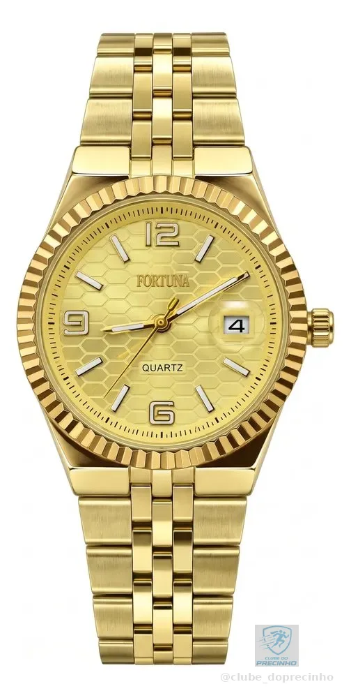 Relógio De Pulso Masculino Fortuna Old Money Minimalista Dourado Cx Dourada