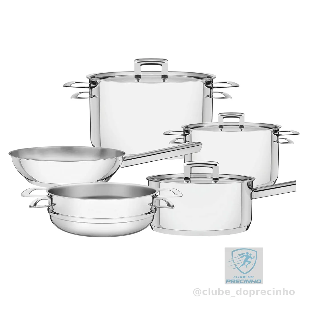 Jogo de Panelas Fundo Triplo com Tampa Plana 5 Peças, Tramontina, 65400010, Inox