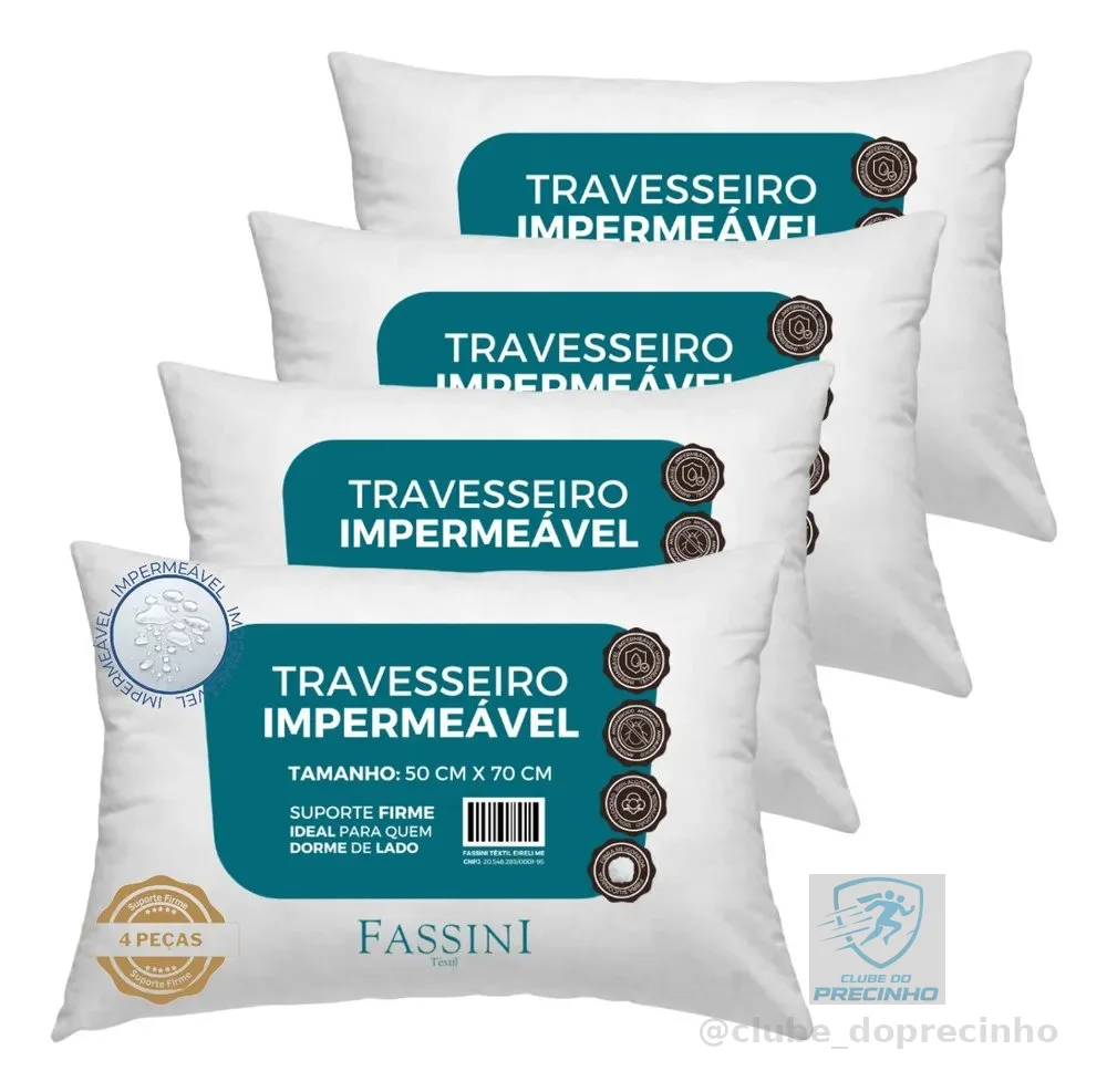 4 Travesseiros Antialérgico Impermeável 50x70 Super Macio Branco