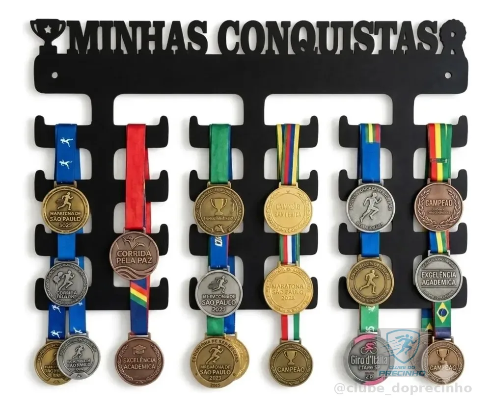 Suporte Organizador Porta Medalhas De Parede Em Mdf Preto Preto
