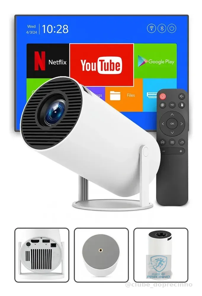 Mini Projetor Davely HY300 4K Android com Wi-Fi e Bluetooth