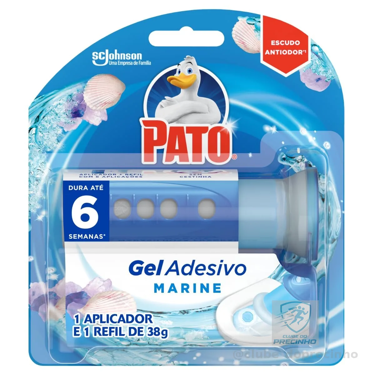 Pato Desodorizador Sanitário Gel Adesivo Marine com Aplicador, 6 Discos