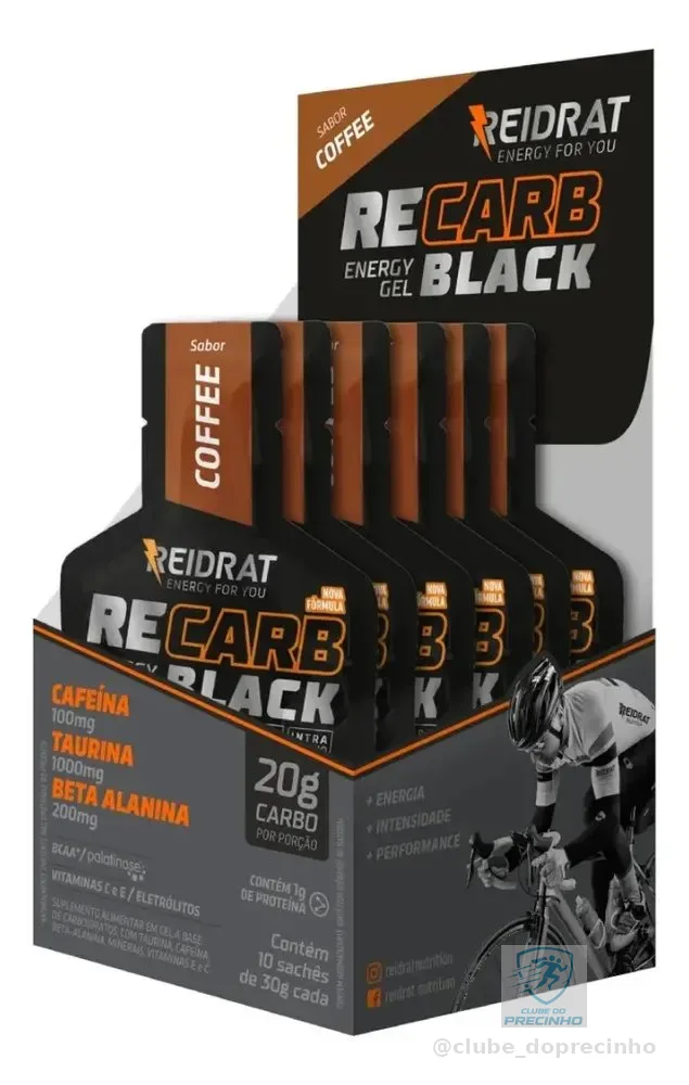 Carbo Gel Black - 10un C/ 30g Cd - C/cafeína - Reidrat Sabor Café