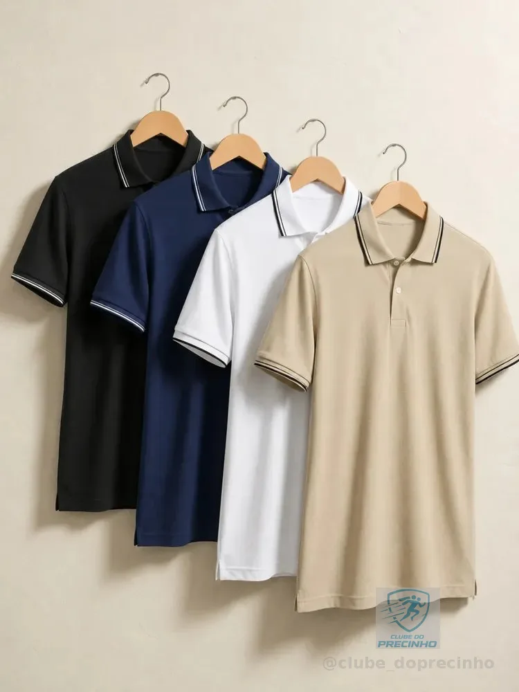 Kit 4 Camisa Gola Polo Piquet Masculina Slim Casual Algodão Multicolorido G Liso