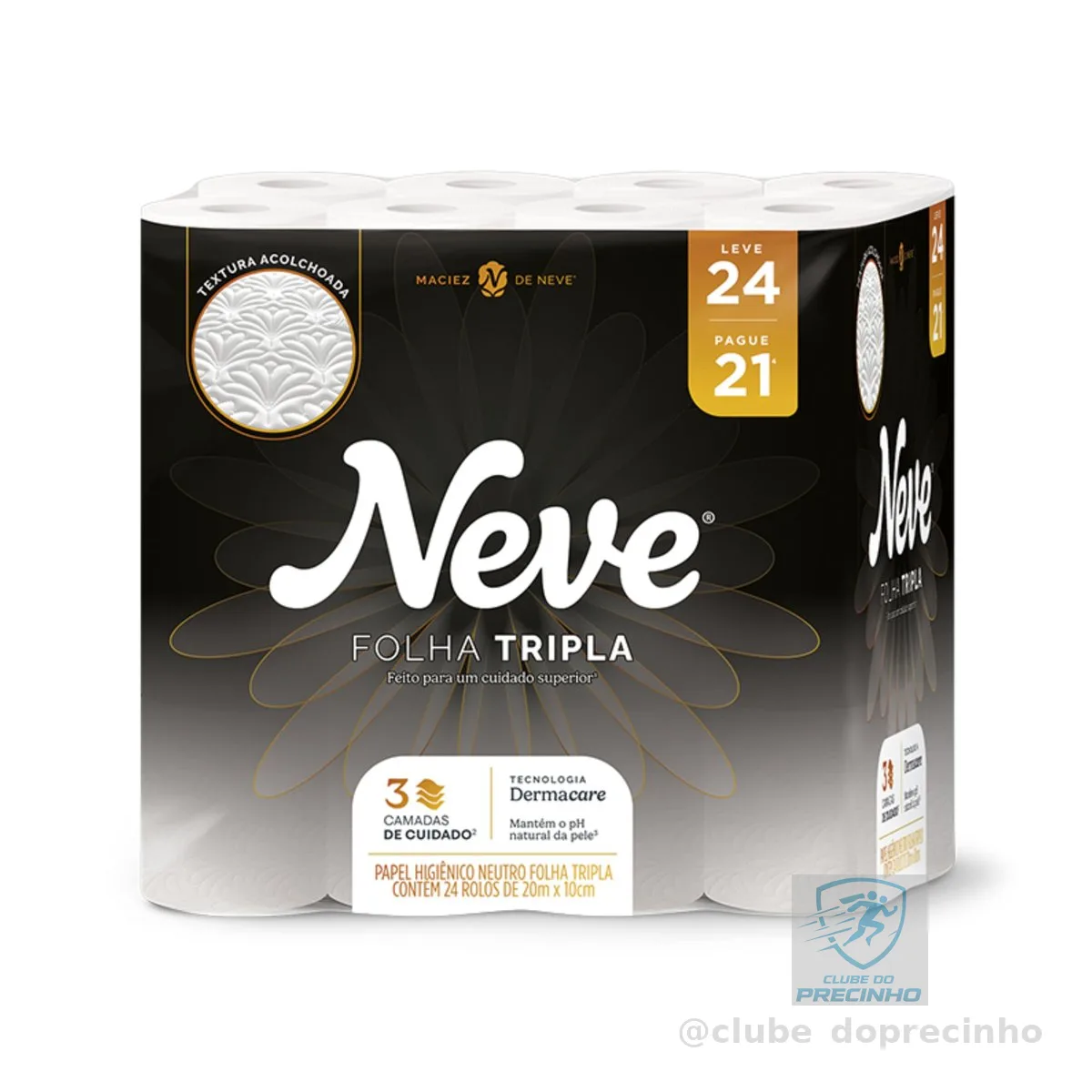 Neve Papel Higiênico Supreme Folha Tripla, 20m, Leve 24 Pague 21 Rolos