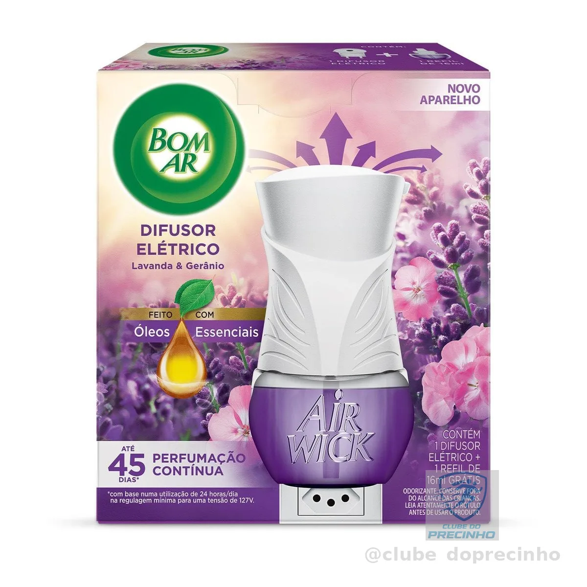 Bom Ar Difusor Elétrico Lavanda e Gerânio Aparelho + Refil 16ml