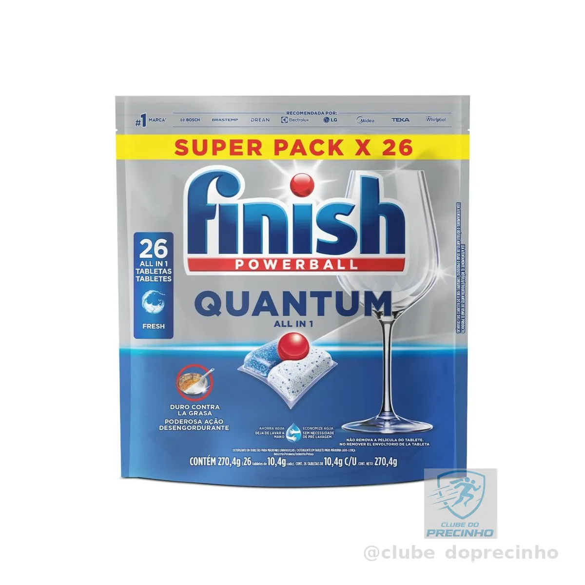 Finish Quantum All in 1 Detergente para Lava Louças em Tabletes 26 unidades