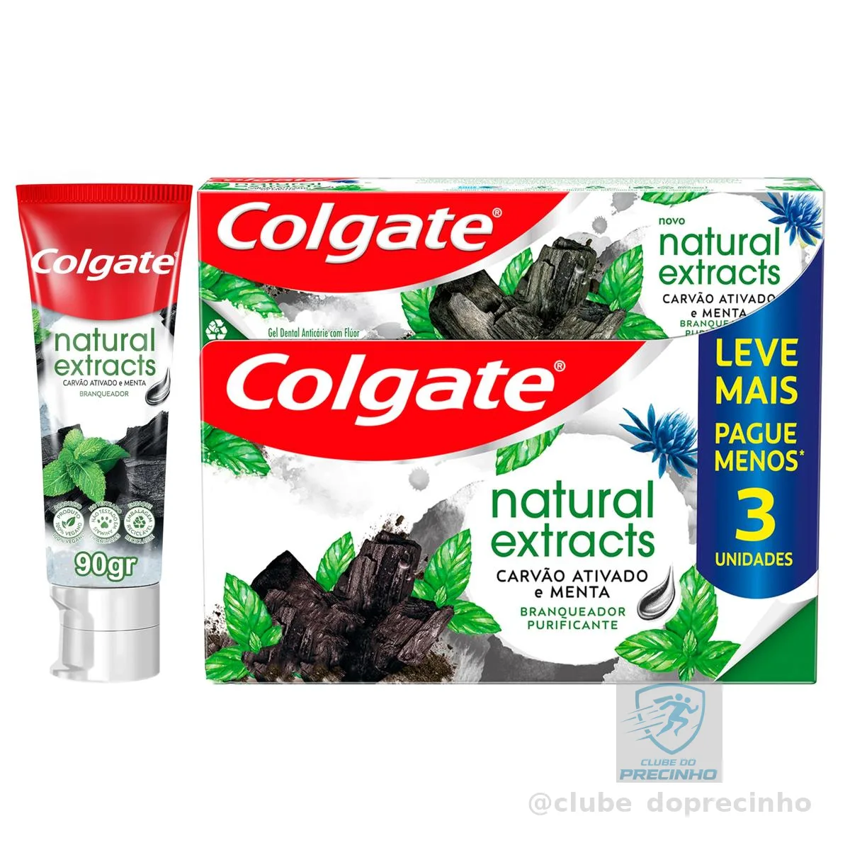 Colgate Natural Extracts Carvão Ativado e Menta Creme Dental, 3x90g