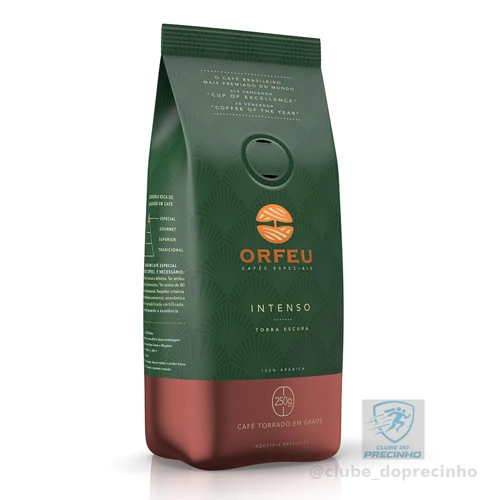 Orfeu Café Intenso em Grãos, 100% Arabica, Torra Escura, 250g