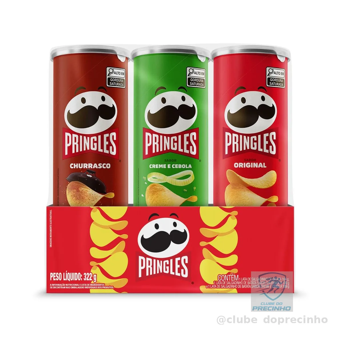 Pringles Pack Promo Salgadinho de Batata Frita 3 Sabores - Original, Creme e Cebola e Churrasco