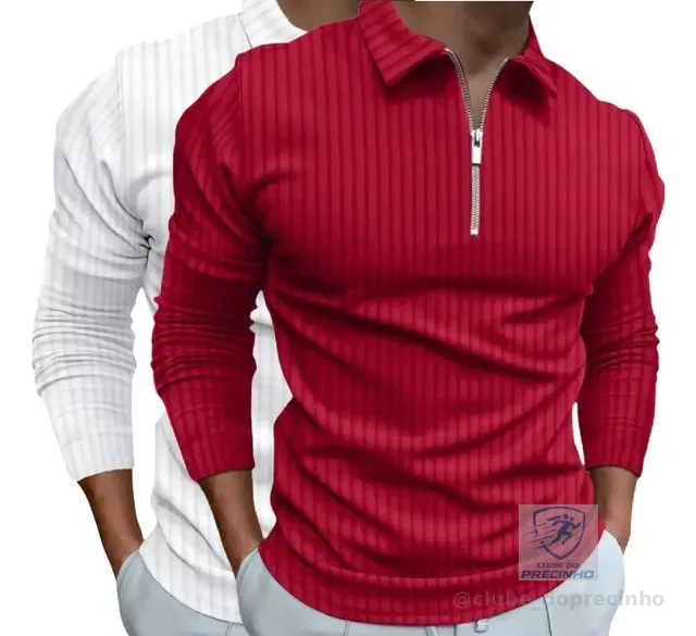 Kit 2 Camisas Polo Manga Longa Blusa Masculina Zíper