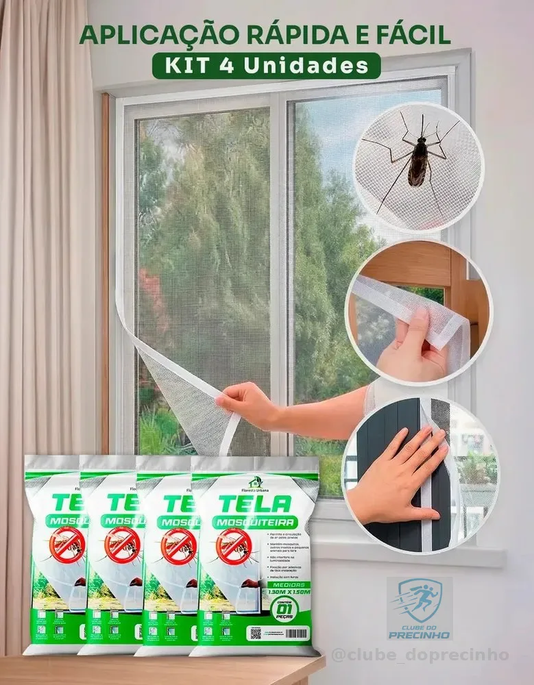 Kit 4 Telas Mosquiteira Janela Anti-inseto Para Mosquito Proteção Janela Porta Com Velcro Ajustável 130x150 Floresta Urbana