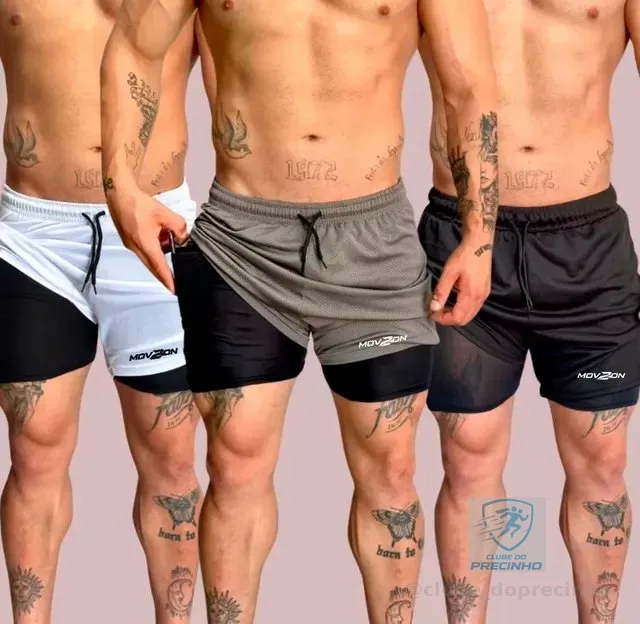 Kit 3 Shorts Masculino 2 Em 1 Dry Fit Academia Anti Odor