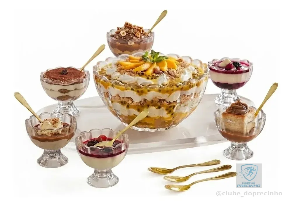 Aparelho Wolff Cristal Sobremesa 13 Pçs Bowl 6 Taças 125ml Brinde 6 Colheres Gold Luxo Geneva