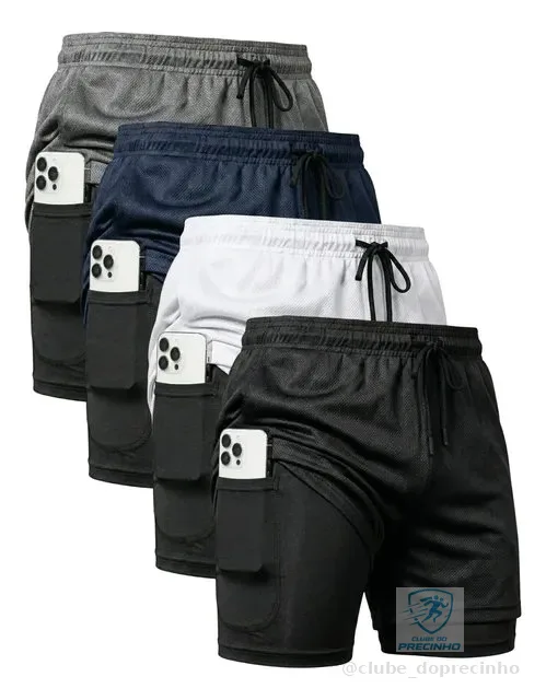 Kit 4 Shorts 2 Em 1 Duplo Dryfit Masculino Compressão Térmic