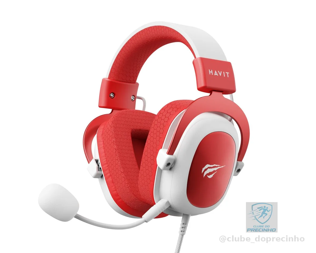 Havit Headphone Fone de Ouvido H2002d Red, Gamer, com Microfone, Falante 53mm, Plug 3, 5mm: compatível com XBOX ONE e PS4, HV-H2002d Cor Vermelho e Branco