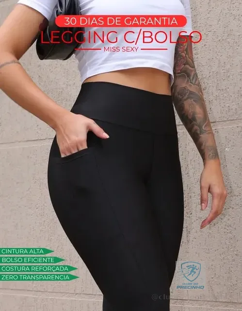 Legging Com Bolso Cintura Alta Modeladora Zero Transparência