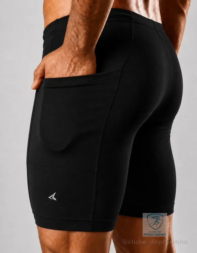 Bermuda De Compressão Masculina Com Bolso Corrida Preto