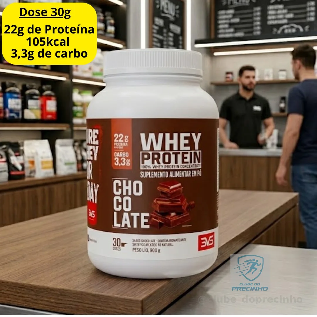 100% WHEY Protein Concentrado 900g Sabor Chocolate - Proteína 100% Pura - 3VS Nutrition
