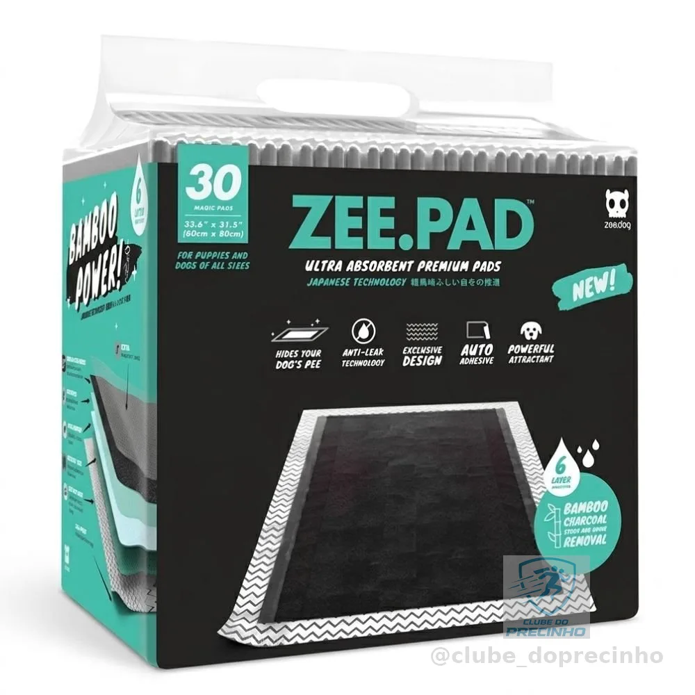Tapete Higiênico Para Cães Zee.Dog Pad Bambu 80x60 30 Unidades