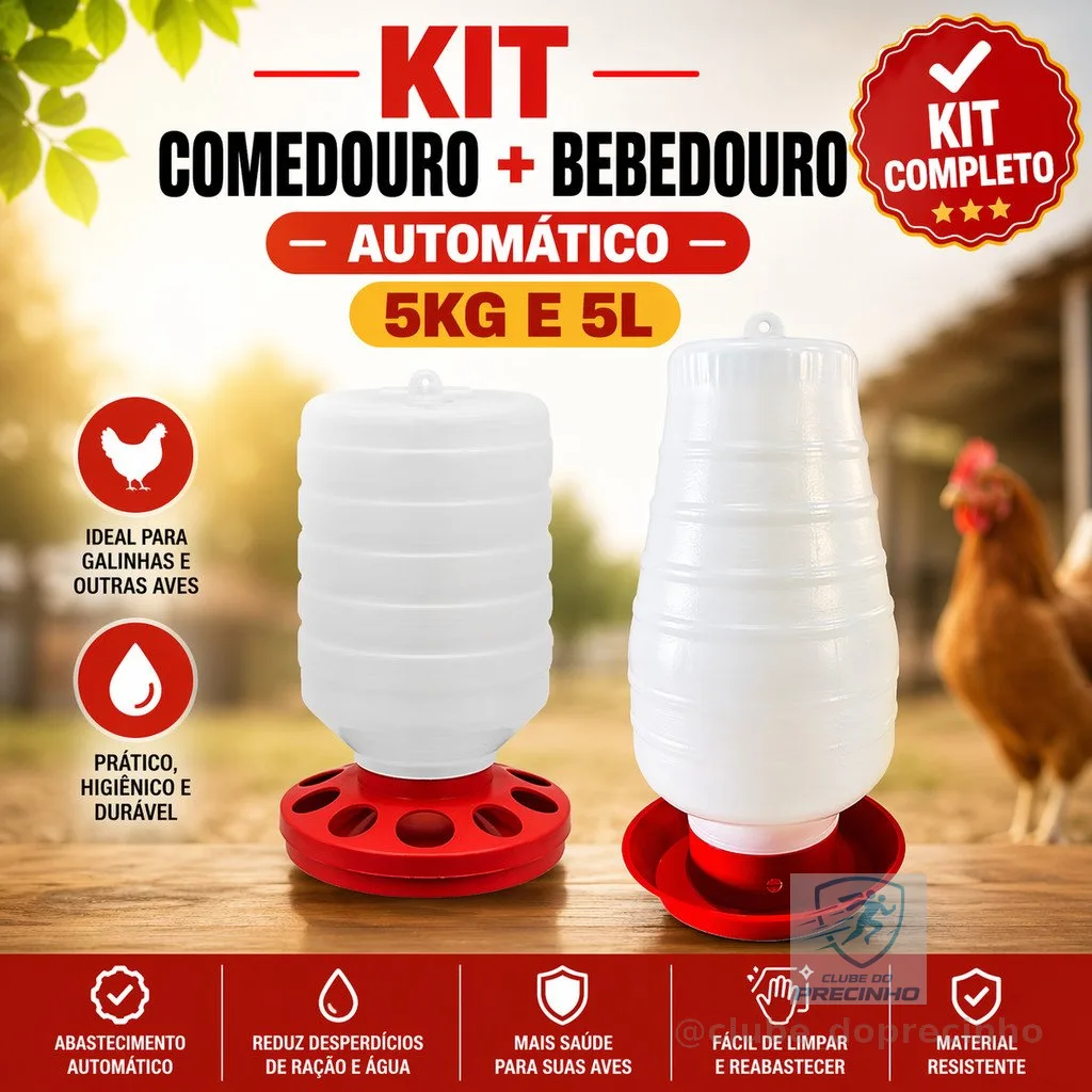 Kit Bebedouro Comedouro Galinhas Aves Automático 5kg E 5l