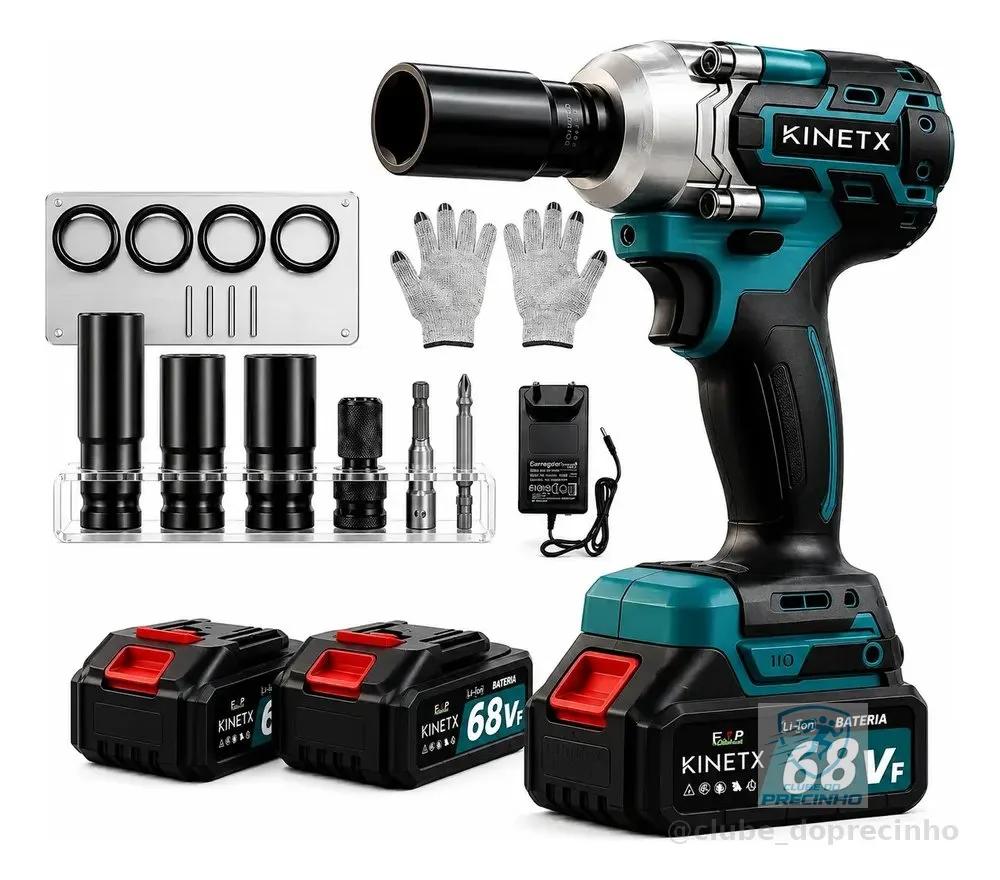 Chave Impacto Kinetx 880nm Brushless 21v+2 Bat Kit Completo Azul 127/220v