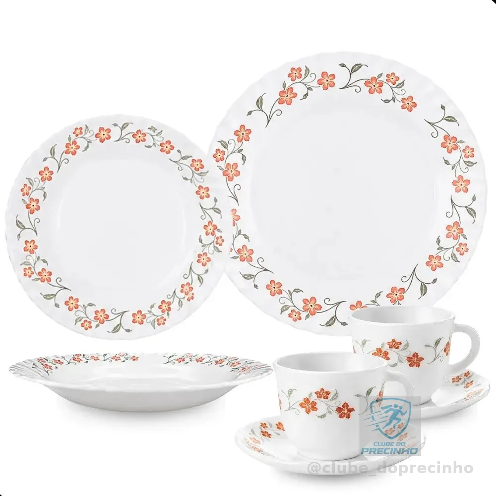 Aparelho De Jantar E Chá Com 20 Peças Vidro Opaline Branco Branco Floral