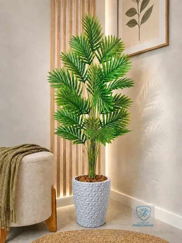 Palmeira Artificial Grande Com Vaso Polietileno Decoracao Verde Cinza