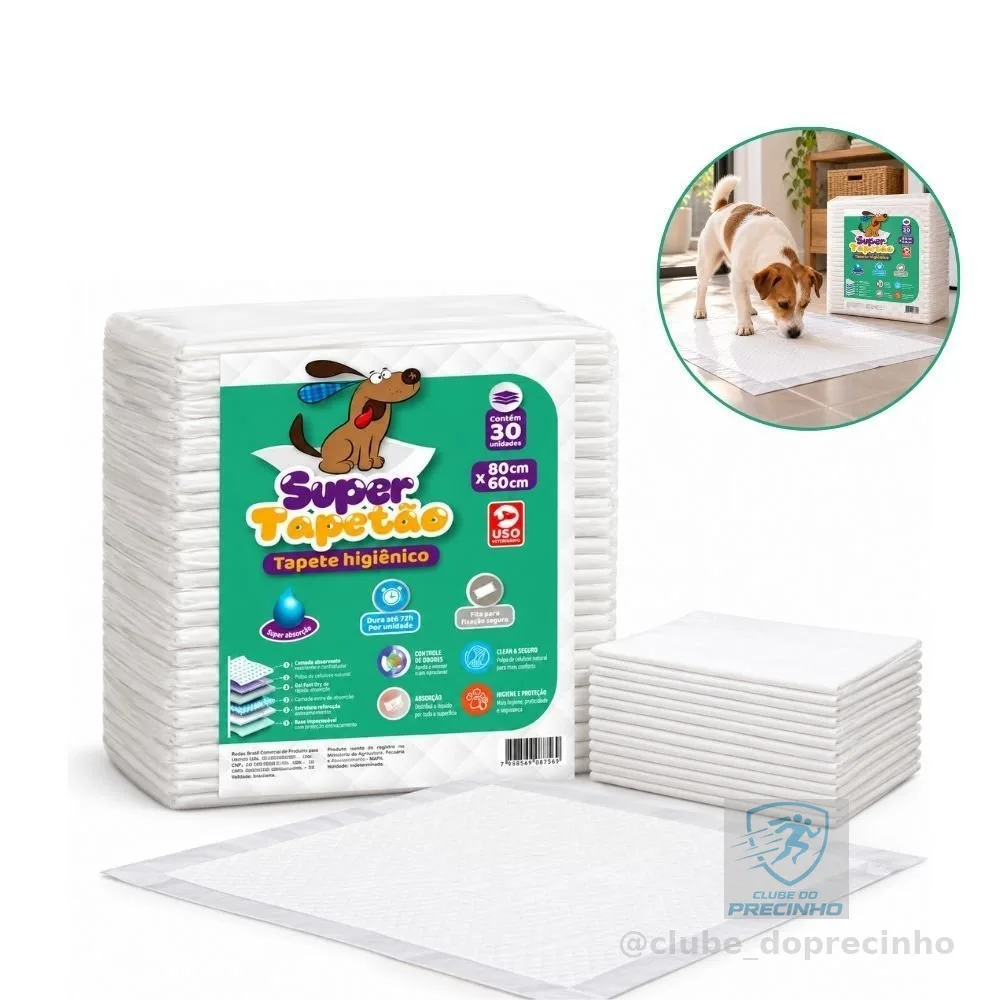 Tapete Higiênico Super Tapetão 80x60 30 Unidades Cães Super Absorvente Antivazamento