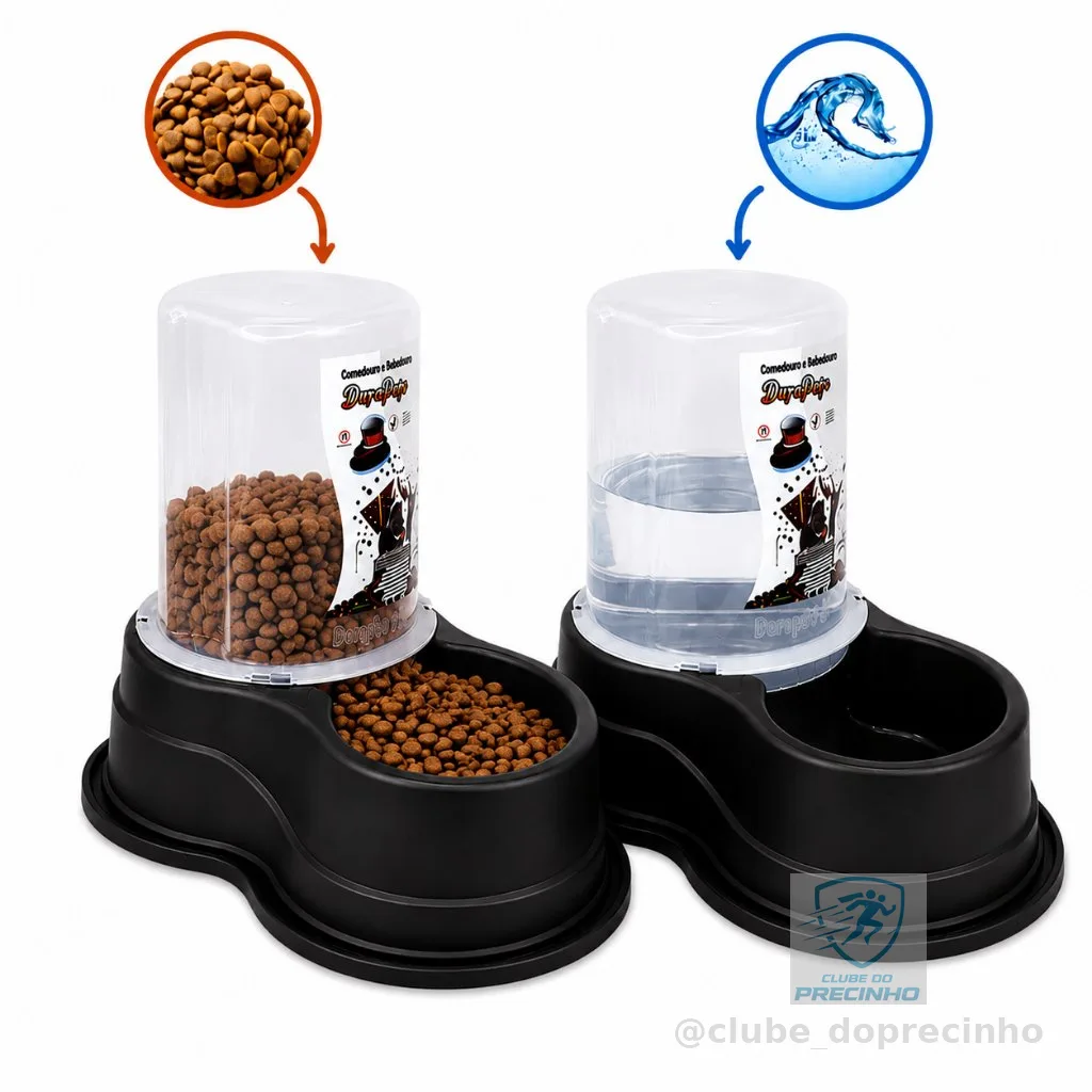 Kit Comedouro Bebedouro Automático Dupla Função 1,5L Água 1,5Kg Dispenser Ração Pet Cães e Gatos Antiformiga