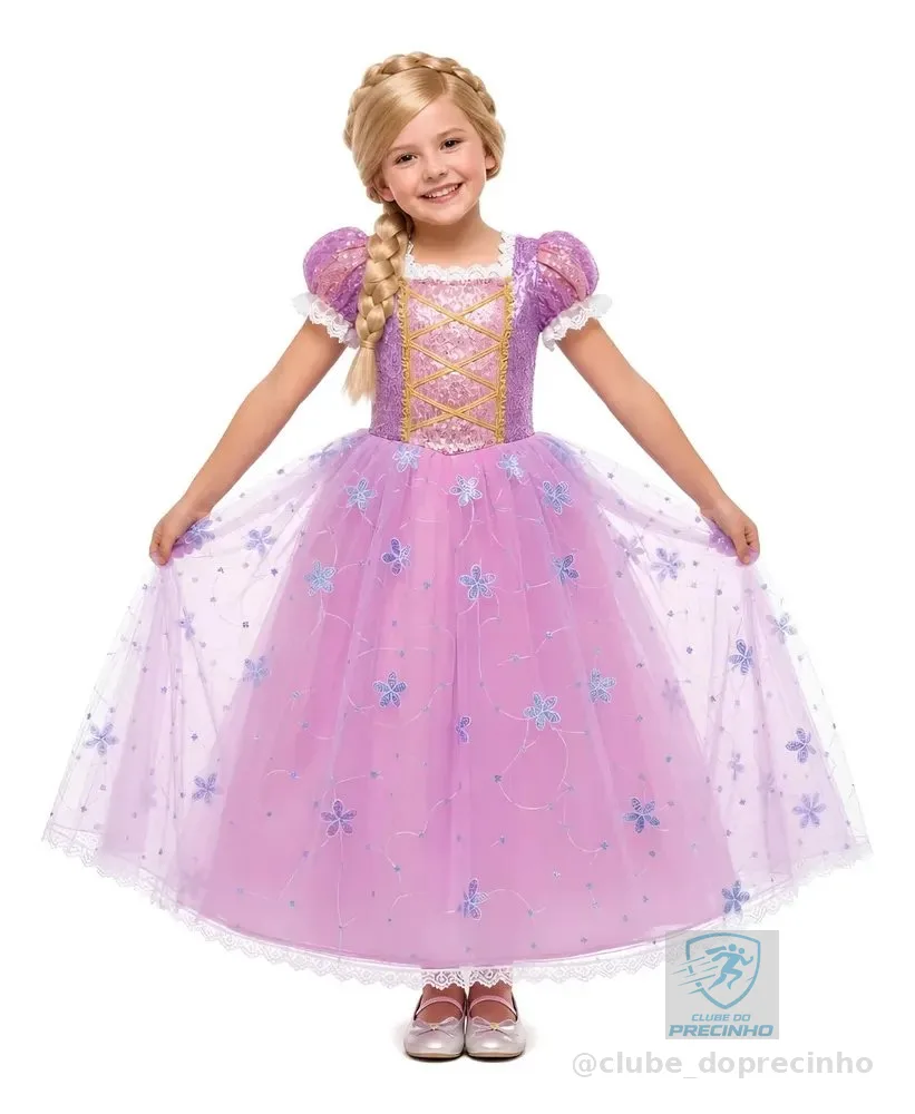 Fantasia Rapunzel Vestido Luxo Infantil Menina Princesas G - 7 A 8 Anos