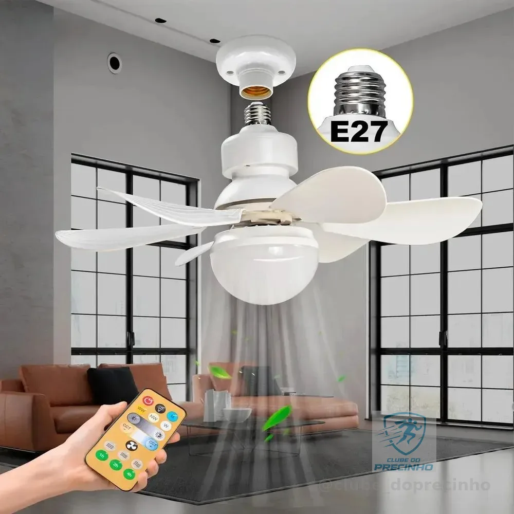 Ventilador De Teto Silencioso De 3 Modos com Lâmpada Controle Branco