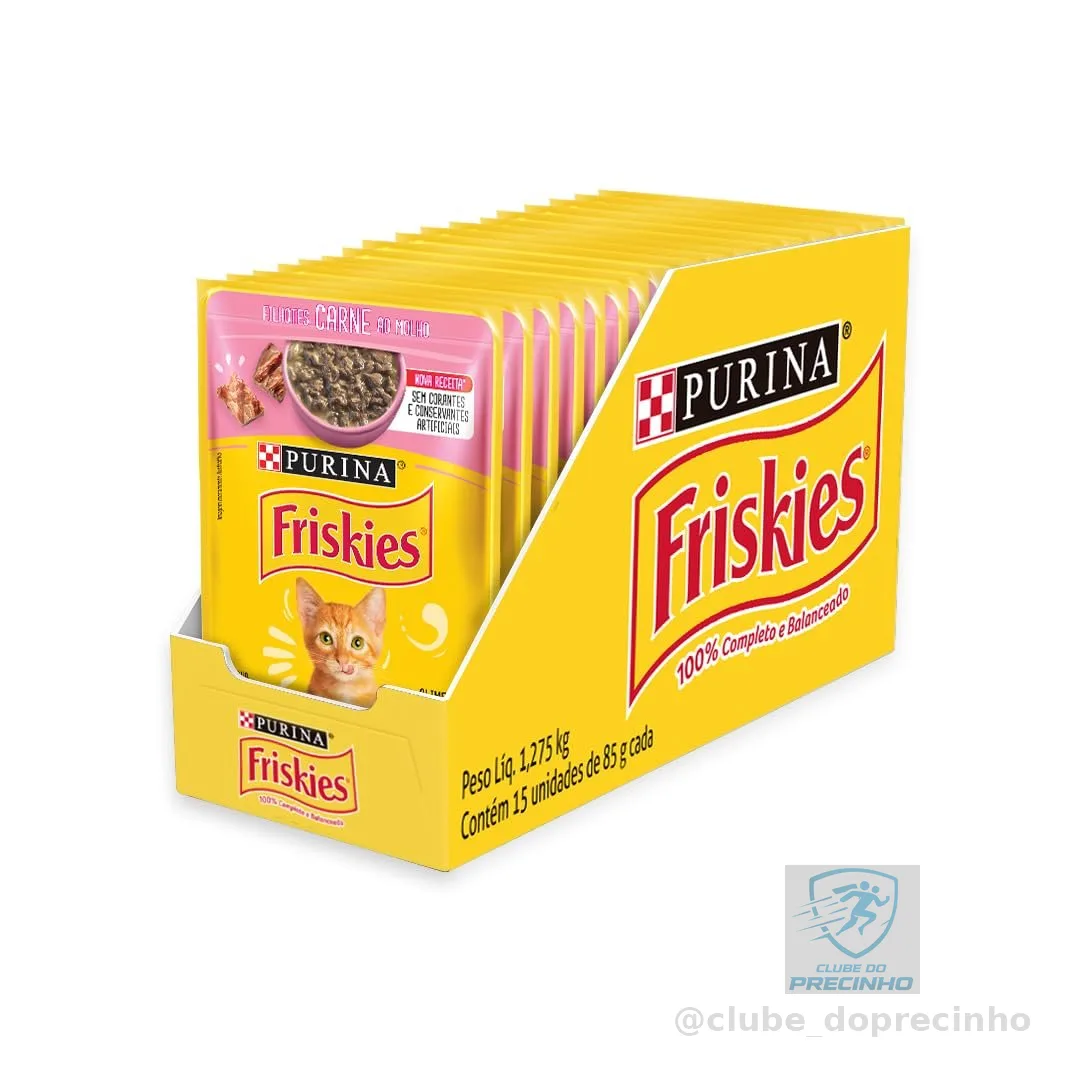PURINA FRISKIES Carne ao Molho Ração Úmida 85g Pack 15un Gatos Filhotes