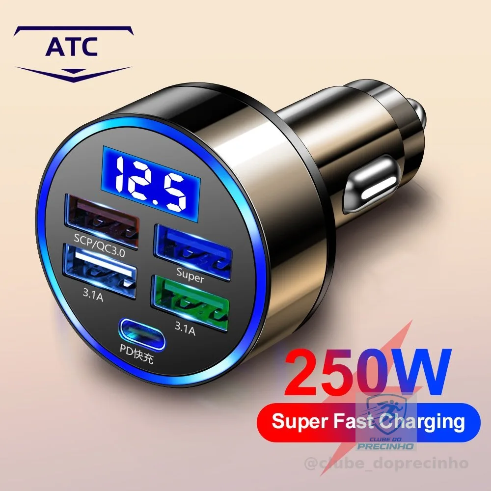 Carregador rápido para carro 3.0 Carregador para carro 5 portas USB Telefone celular